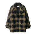 Casual Large Plaid Long Sleeve Woolen Mid-Length Coat