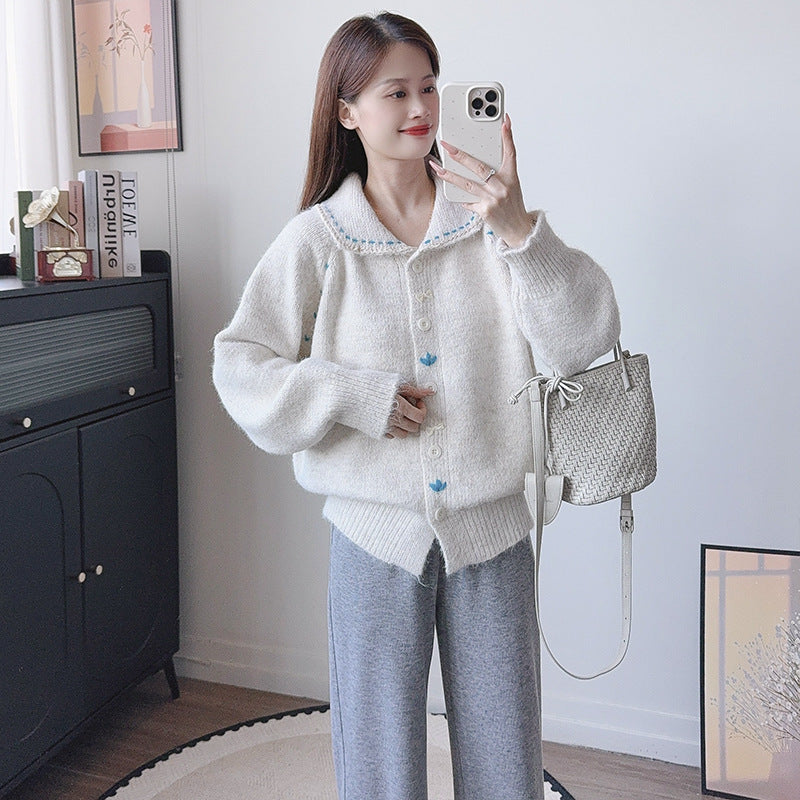 Collar lace edged sweater