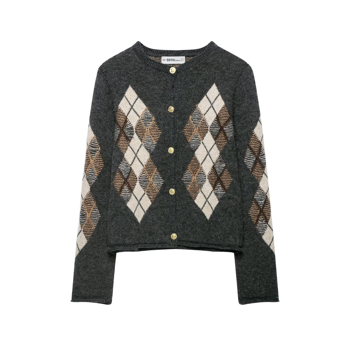 Quilted Knit Cardigan Crew Neck Sweater Top
