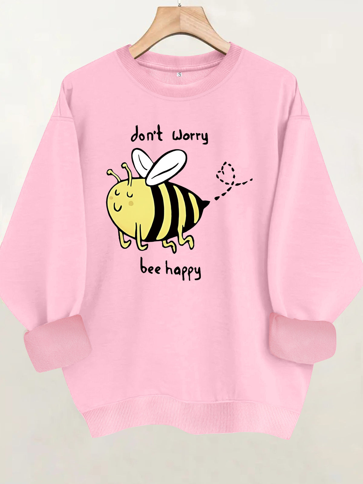Bee pattern printed round neck fleece hoodie