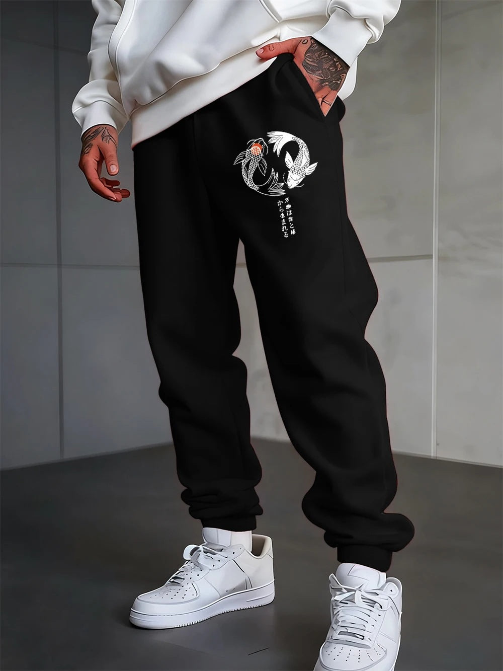 Gothic Twin Fish Print Unisex Casual Sport Sweatpants