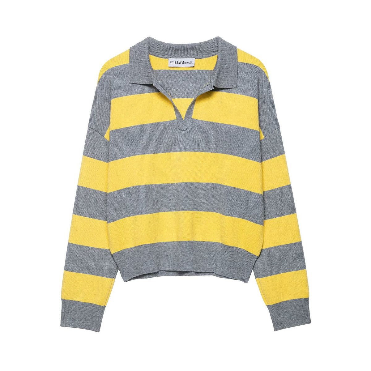 Elegant Contrast Stripe Knit Cardigan Women's Top with Lapel Collar Slimming Fit