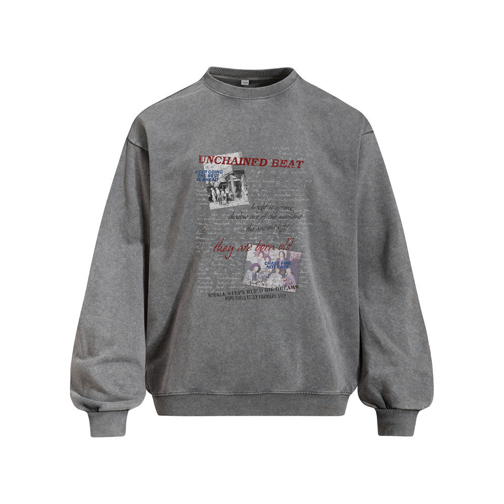 Men's  Vintage Portrait Print Hooded Long Sleeve Pullover Sweatshirt