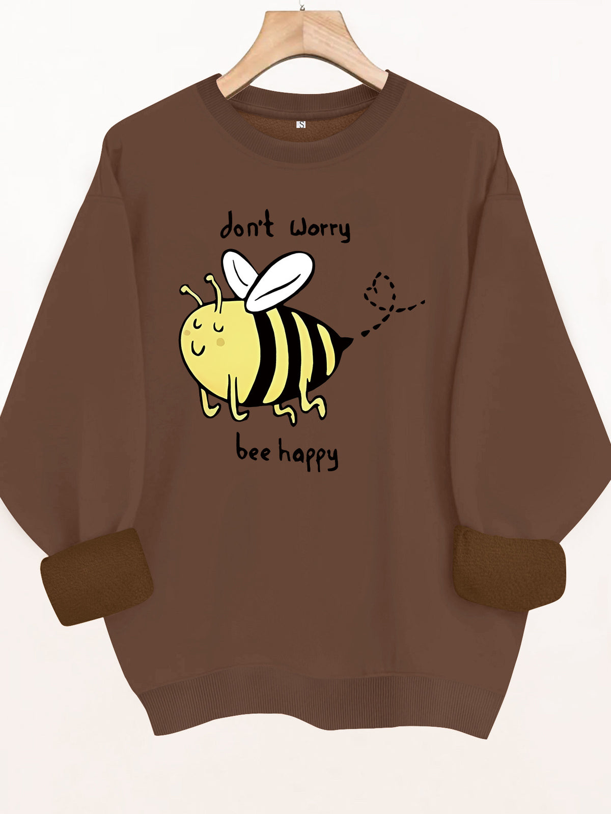 Bee pattern printed round neck fleece hoodie