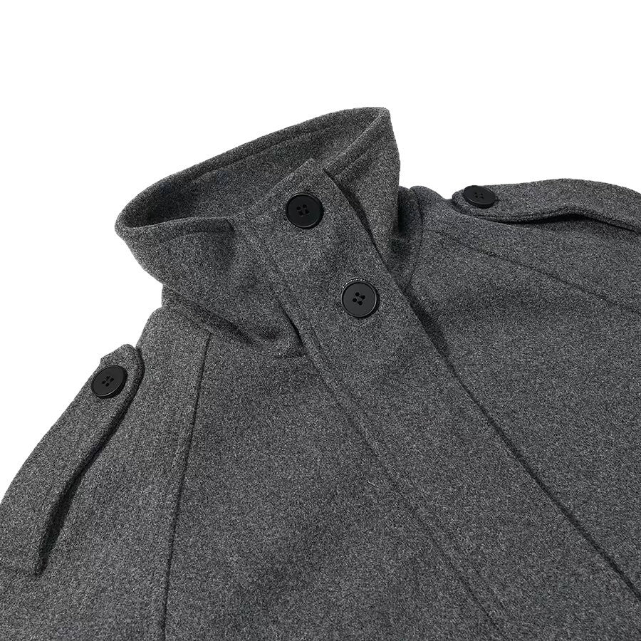 Gray Relaxed Fit Wool Blend Zip-Up Cropped Coat for Women