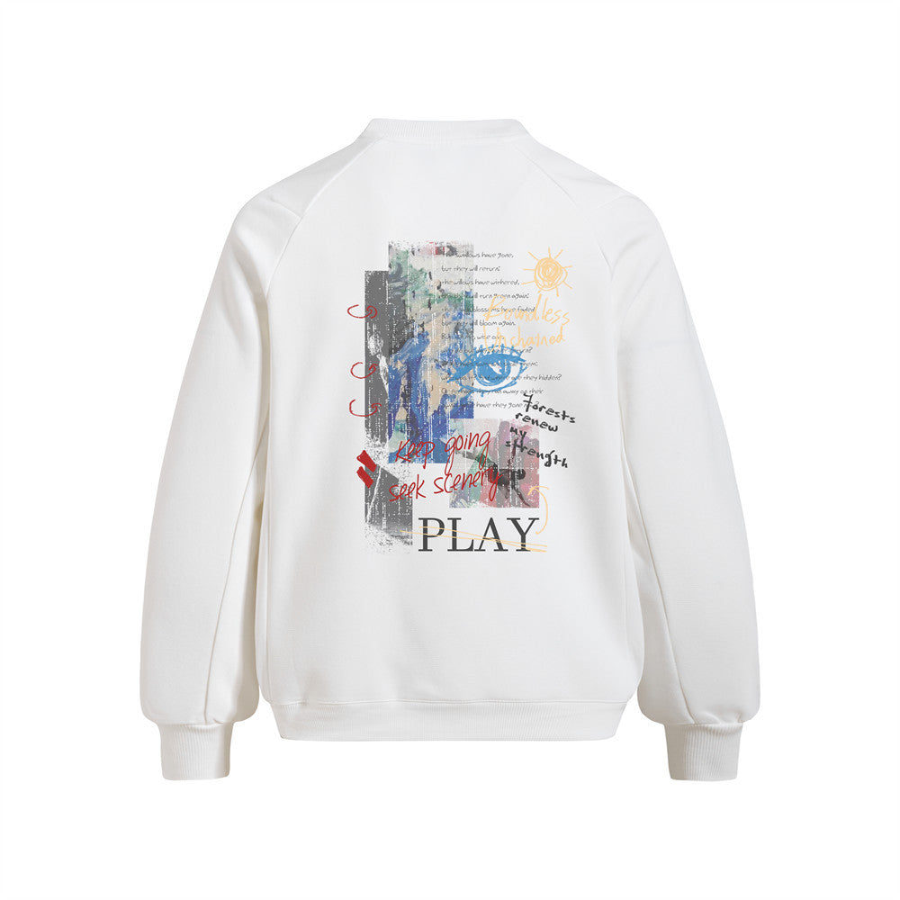 Men's Loose Fit Crewneck Graffiti Print Sweatshirt with Side Pockets