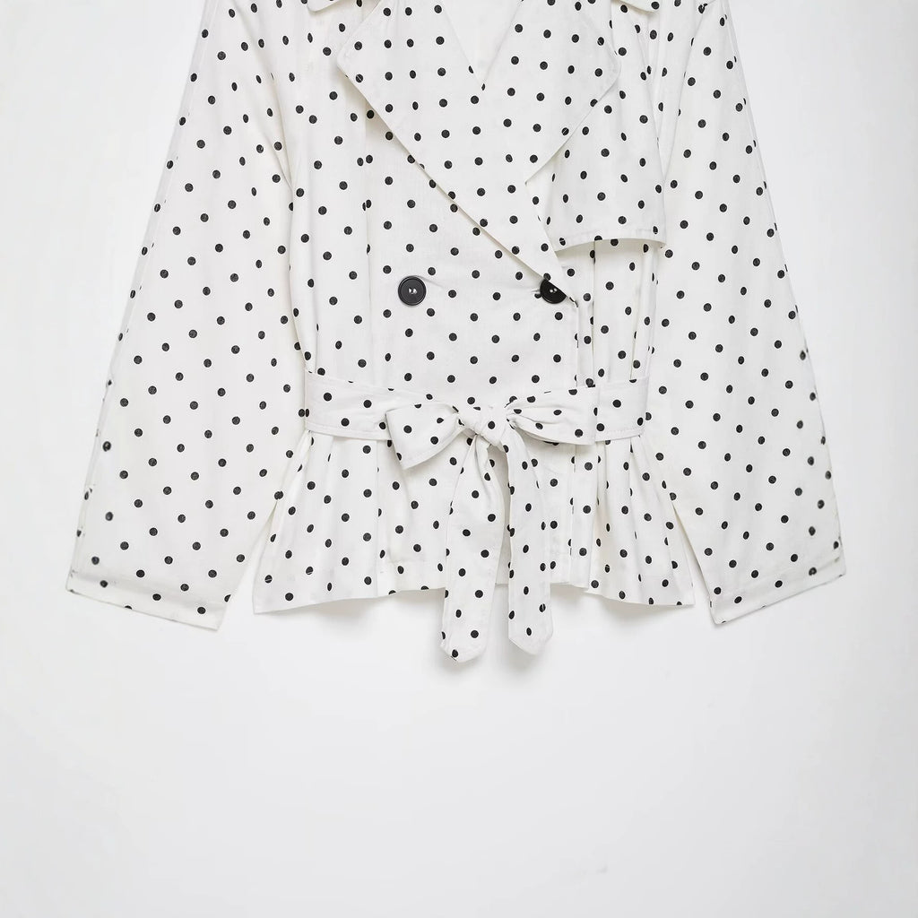 Long sleeved lapel polka dot trench coat jacket