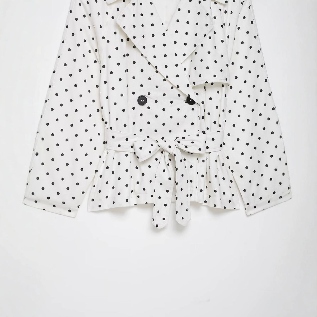Long sleeved lapel polka dot trench coat jacket