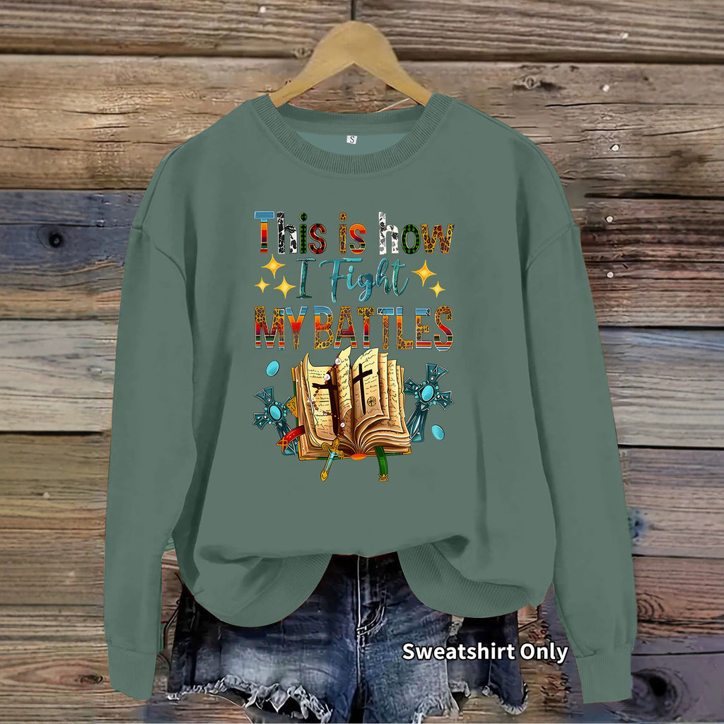 Letter pattern printed round neck fleece hoodie