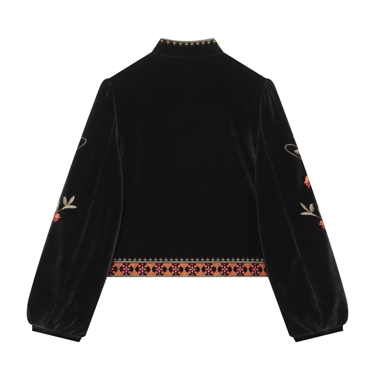 Casual style long sleeved stand up collar embroidered jacket