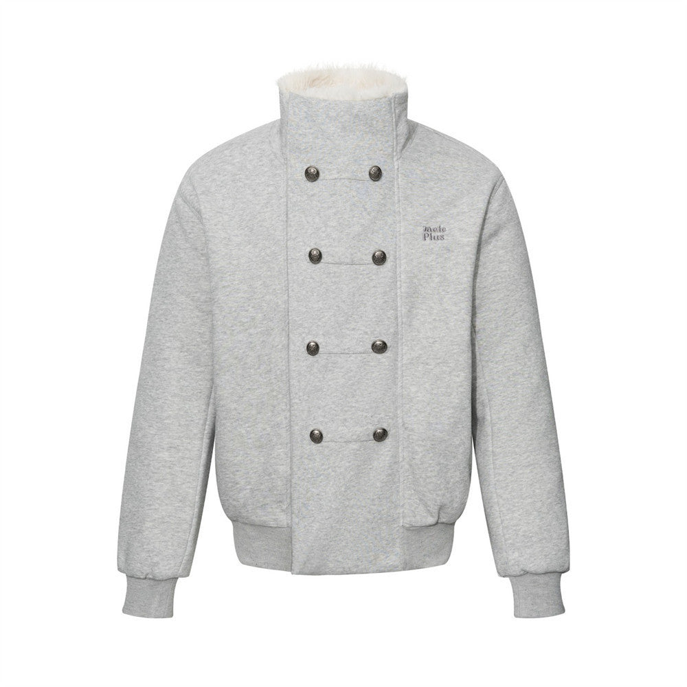 High Street Fleece Lined Double Breasted Stand Collar Loose Fit Men's Jacket
