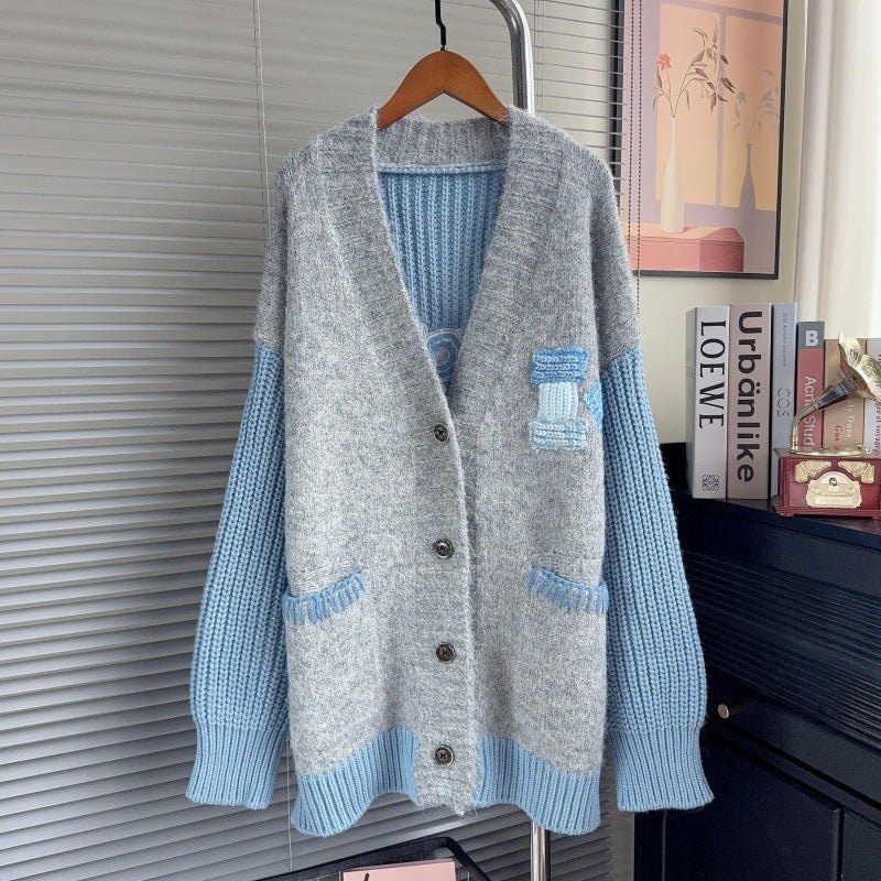 Color blocked V-neck sweater