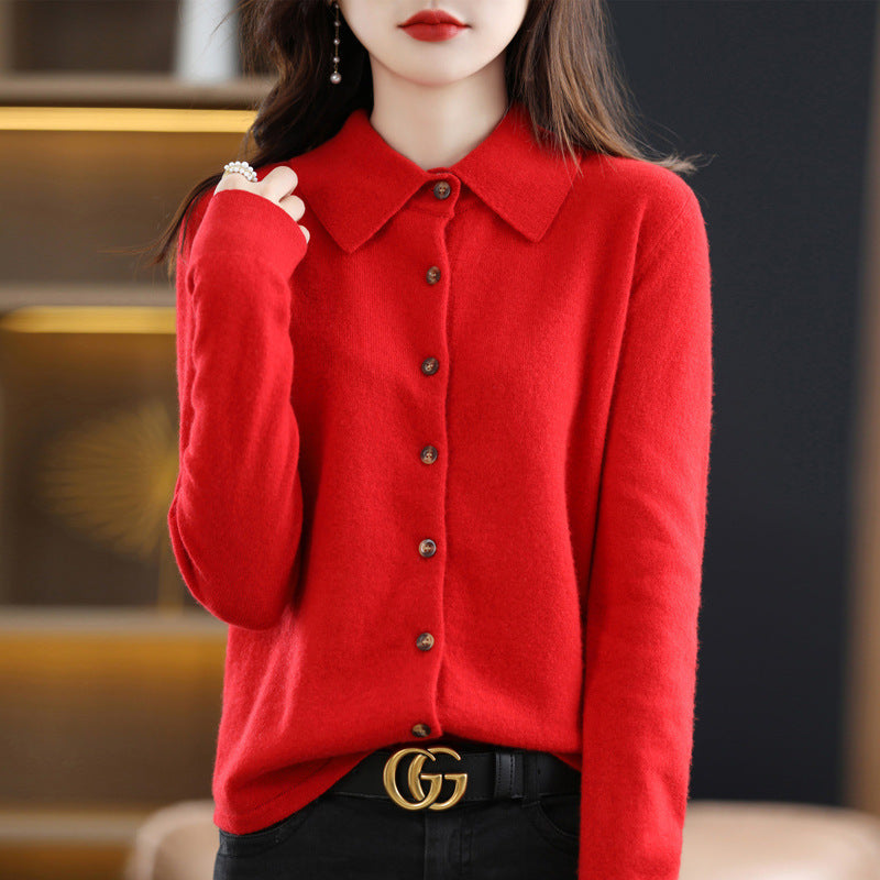Oversized Knit Polo Collar Long Sleeve Pullover Sweater