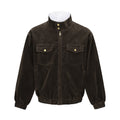 Men's Workwear Style Leather Patchwork Striped Stand Collar Loose Fit Harrington Jacket