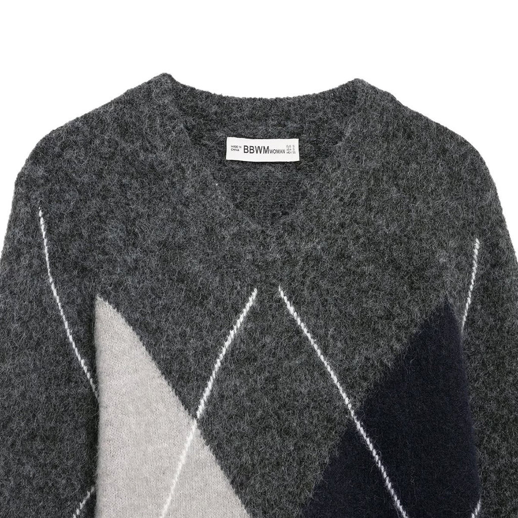 Diamond Quilted Pattern Pullover Short Sweater for Women