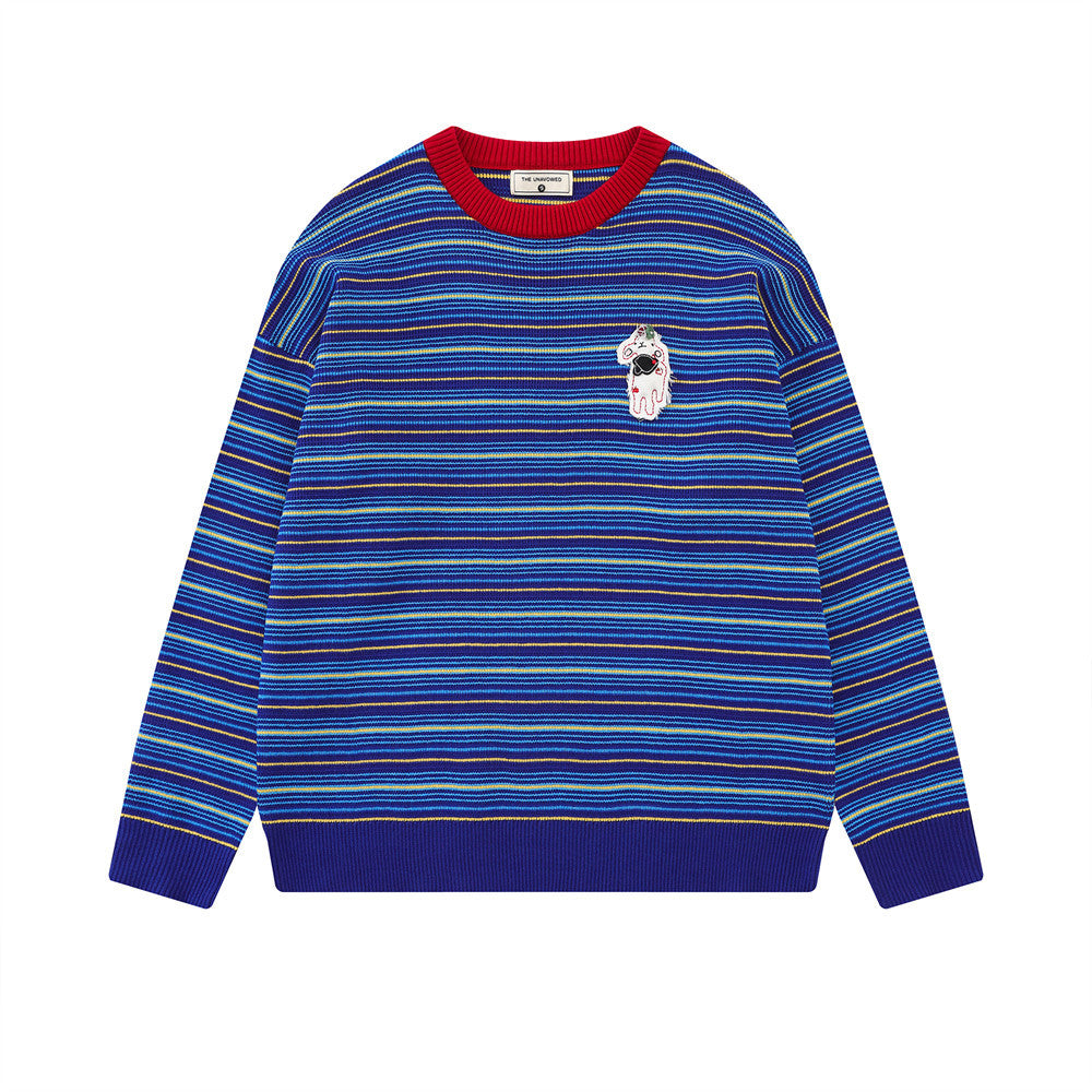 Men's  Retro Striped Long Sleeve Crew Neck Casual Loose Knit Sweater