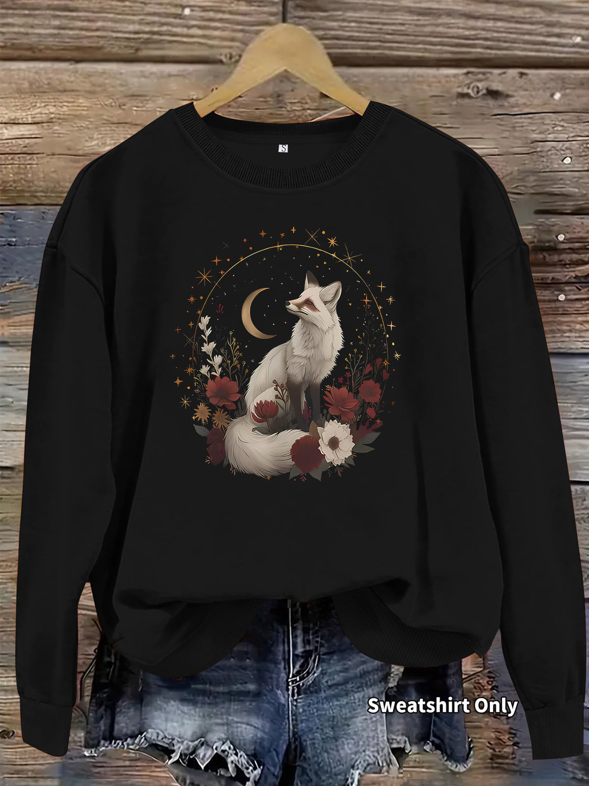 White fox print base long sleeved fleece sweatshirt