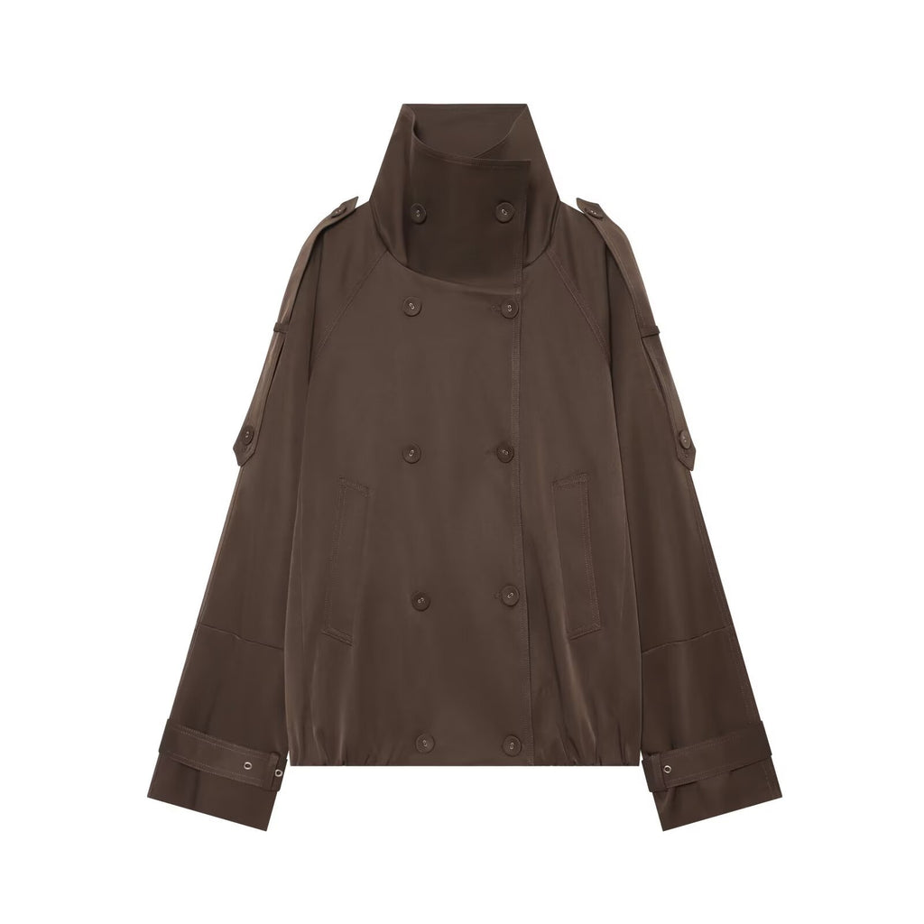 Simple casual long sleeved double breasted short windbreaker jacket