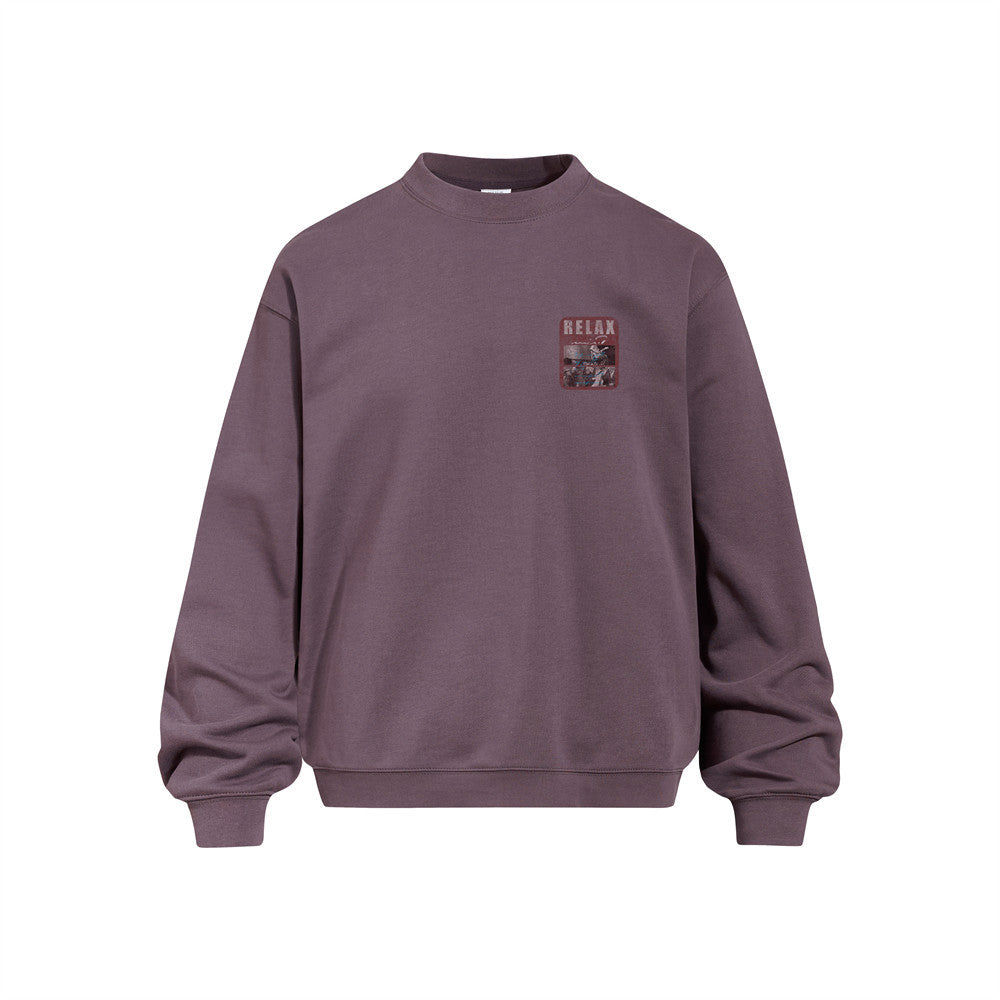 Men's  Rap Guitar Portrait Print Crewneck Sweatshirt, Loose Fit Heavyweight Casual Pullover
