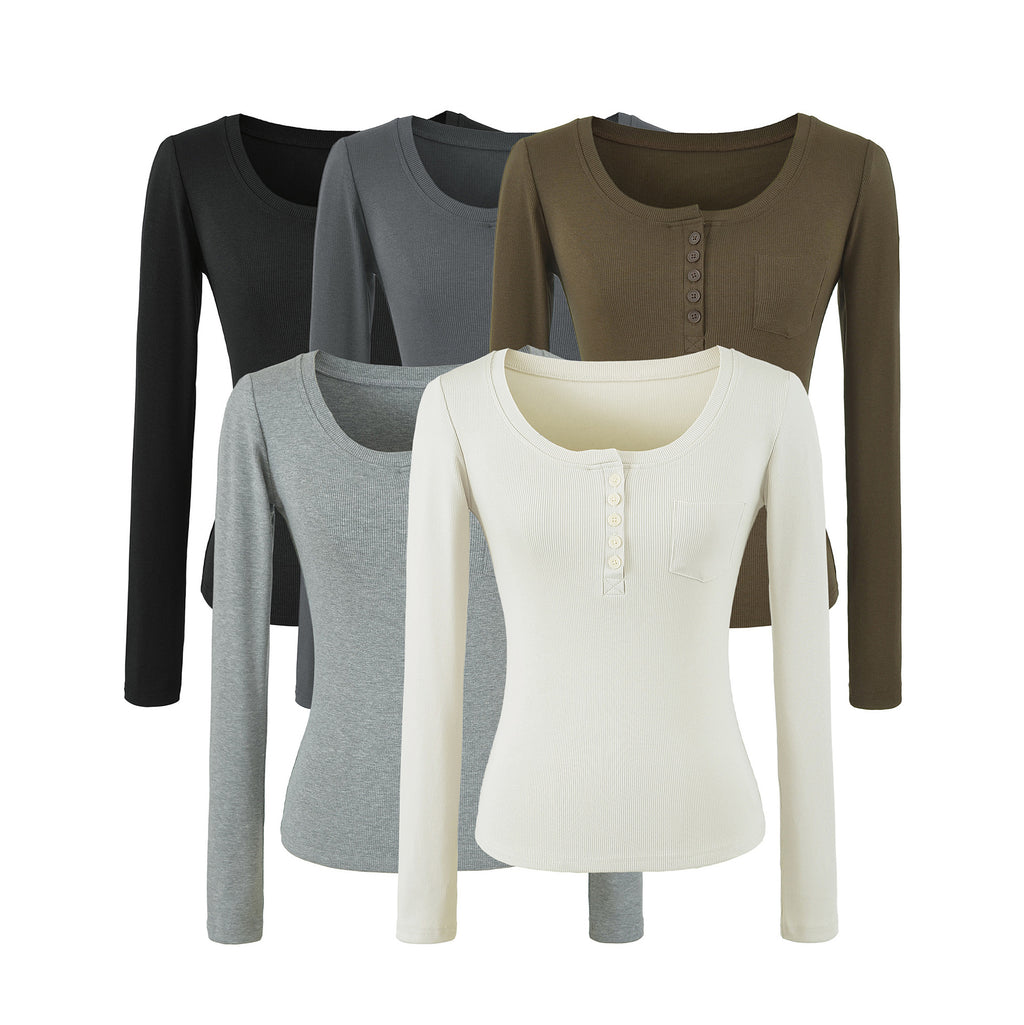 Minimalist Slim Fit Long Sleeve U-Neck T-Shirt