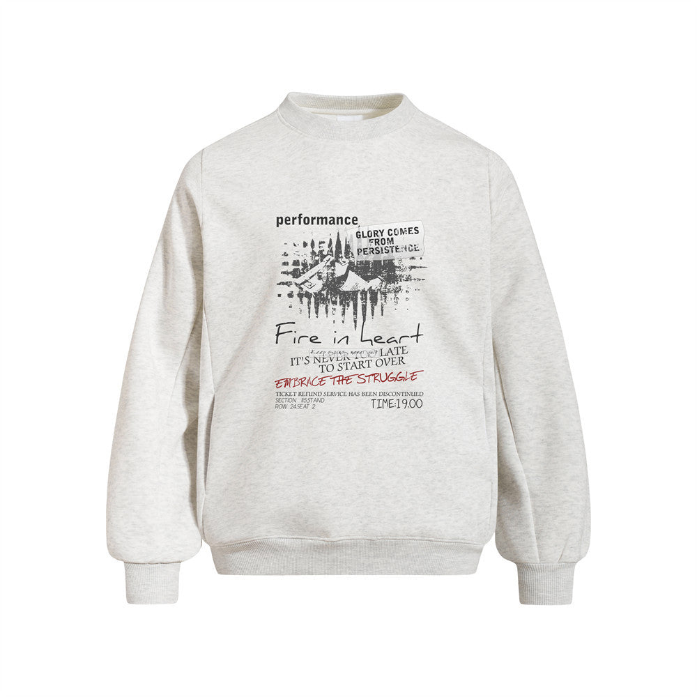 High Street Human Silhouette Abstract Print Crew Neck Long Sleeve Loose Fit Pullover Sweatshirt for Men