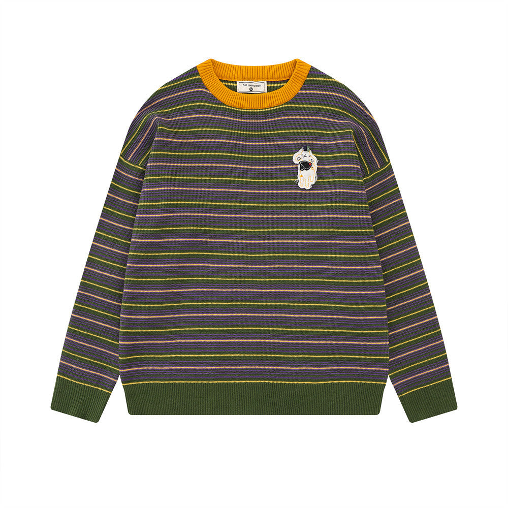 Men's  Retro Striped Long Sleeve Crew Neck Casual Loose Knit Sweater