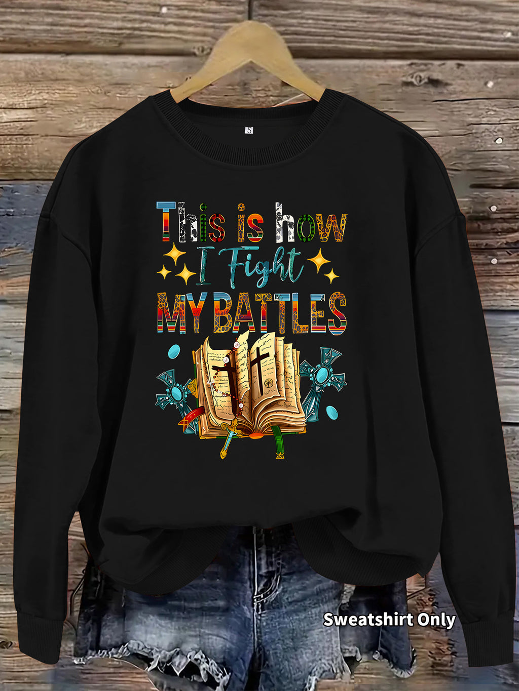 Letter pattern printed round neck fleece hoodie