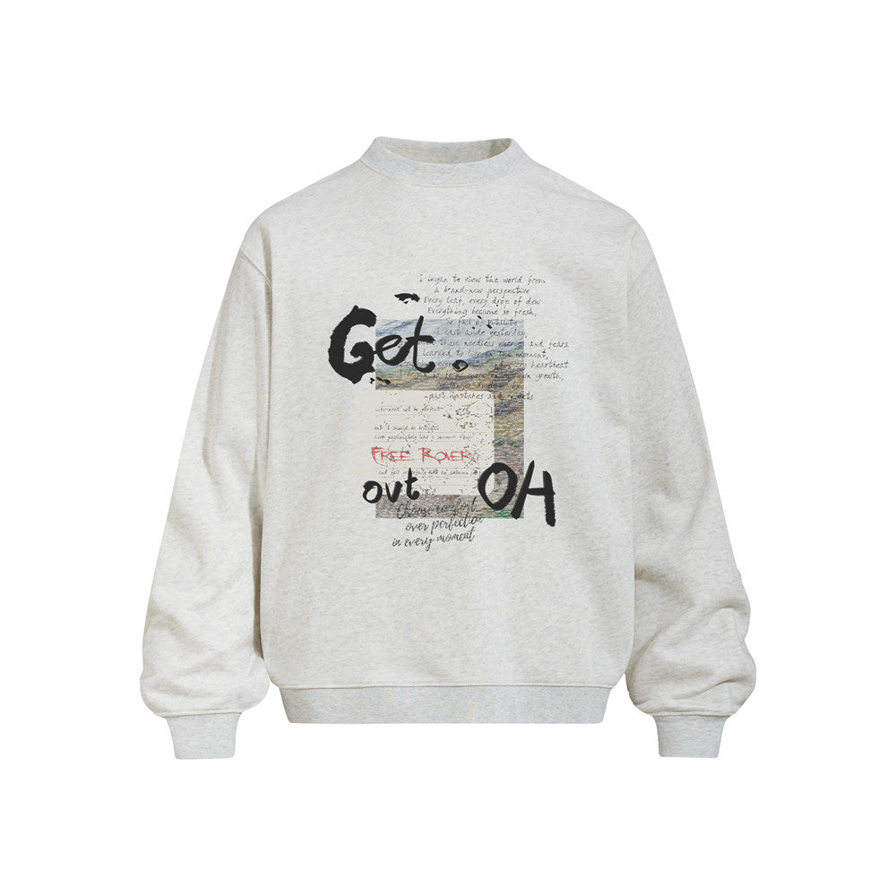 Men's Streetwear Graffiti Letter Print Long Sleeve Crew Neck Pullover Sweatshirt