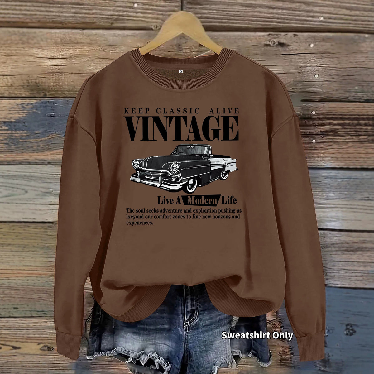 Printed loose base long sleeved fleece sweatshirt