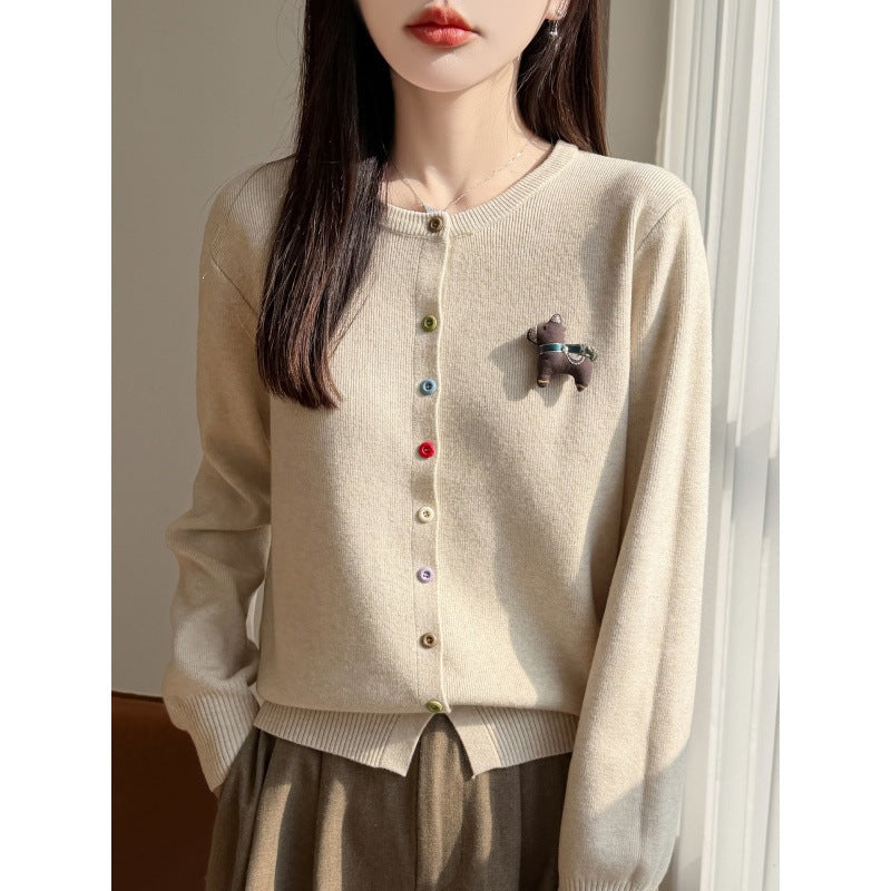 Women's Loose Long Sleeve Round Neck Knit Cardigan