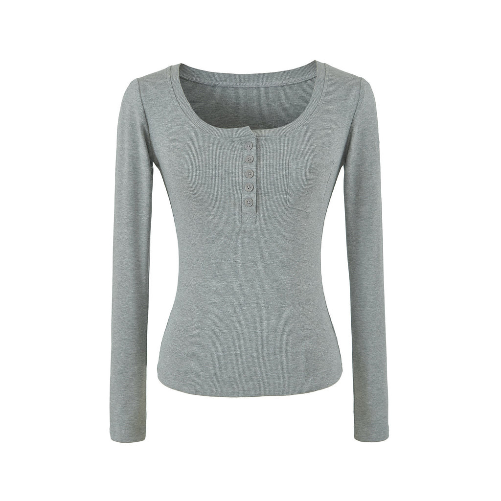 Minimalist Slim Fit Long Sleeve U-Neck T-Shirt