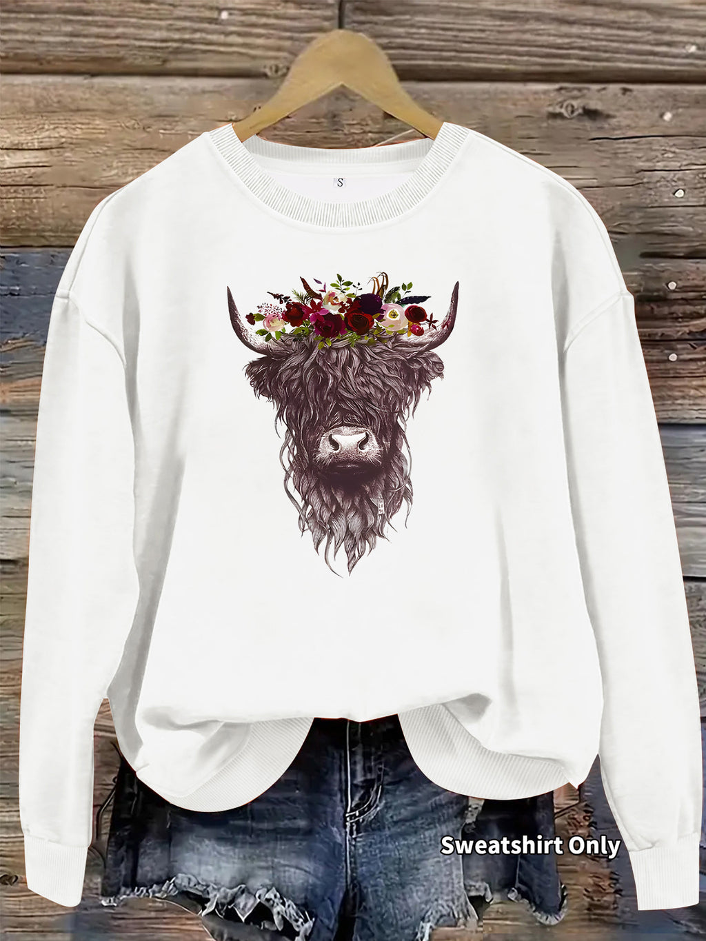 Highland Cow Rose Printed Loose Women's Velvet Hoodie