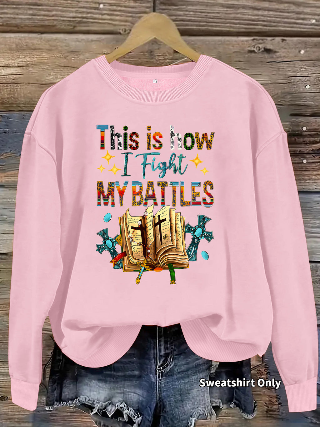 Letter pattern printed round neck fleece hoodie