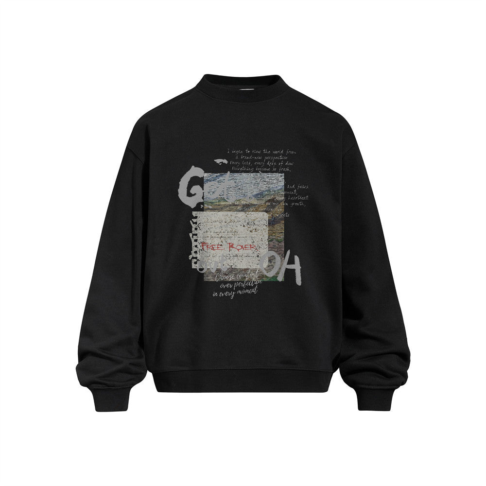 Men's Streetwear Graffiti Letter Print Long Sleeve Crew Neck Pullover Sweatshirt