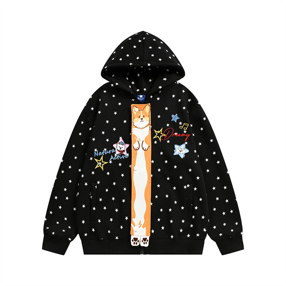 Men's High Street Star All-Over Print Hooded Cardigan Sweatshirt