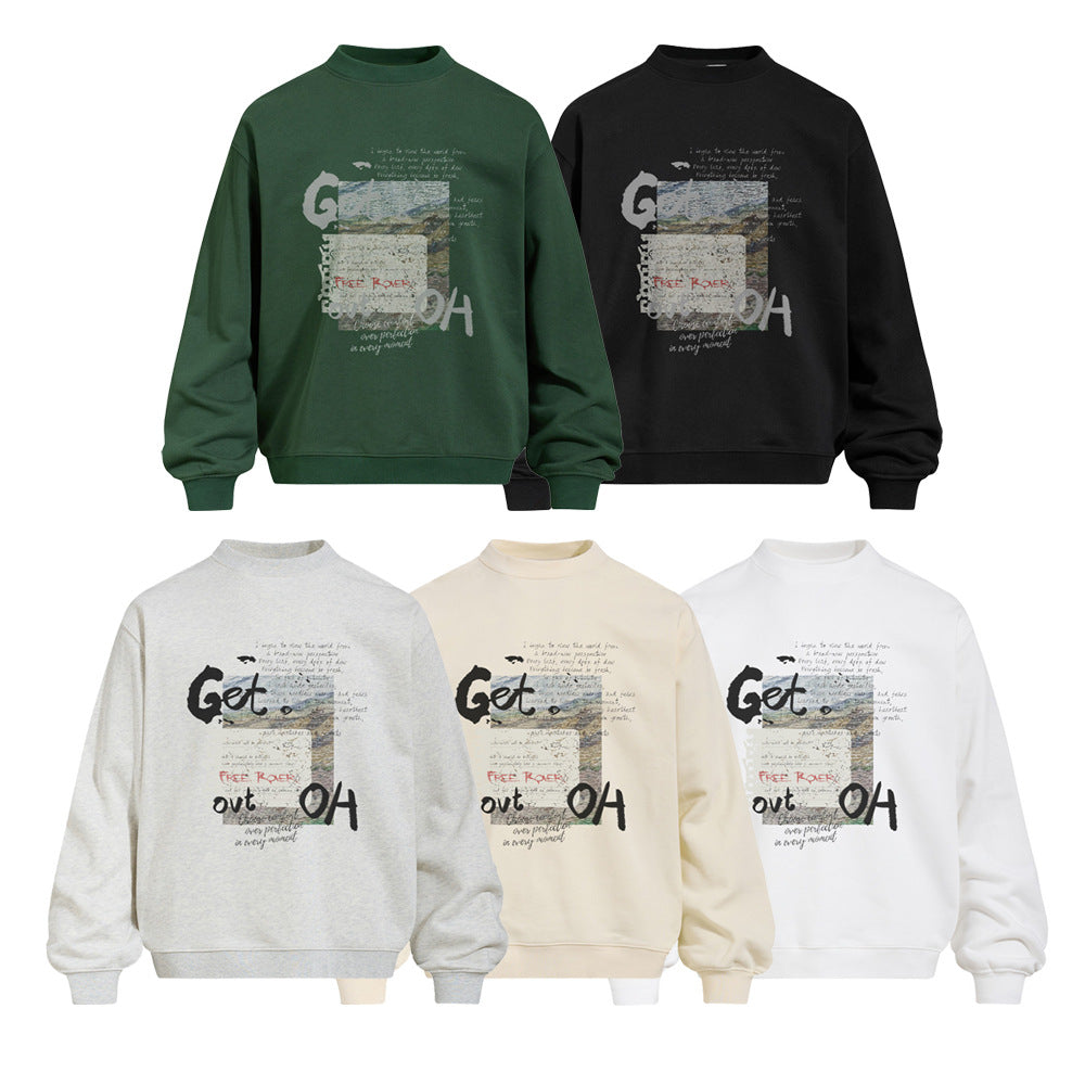 Men's Streetwear Graffiti Letter Print Long Sleeve Crew Neck Pullover Sweatshirt