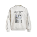 Men's Loose Fit Crewneck Sweatshirt with Grid Portrait Letter Print | Vibe Streetwear Pullover Top