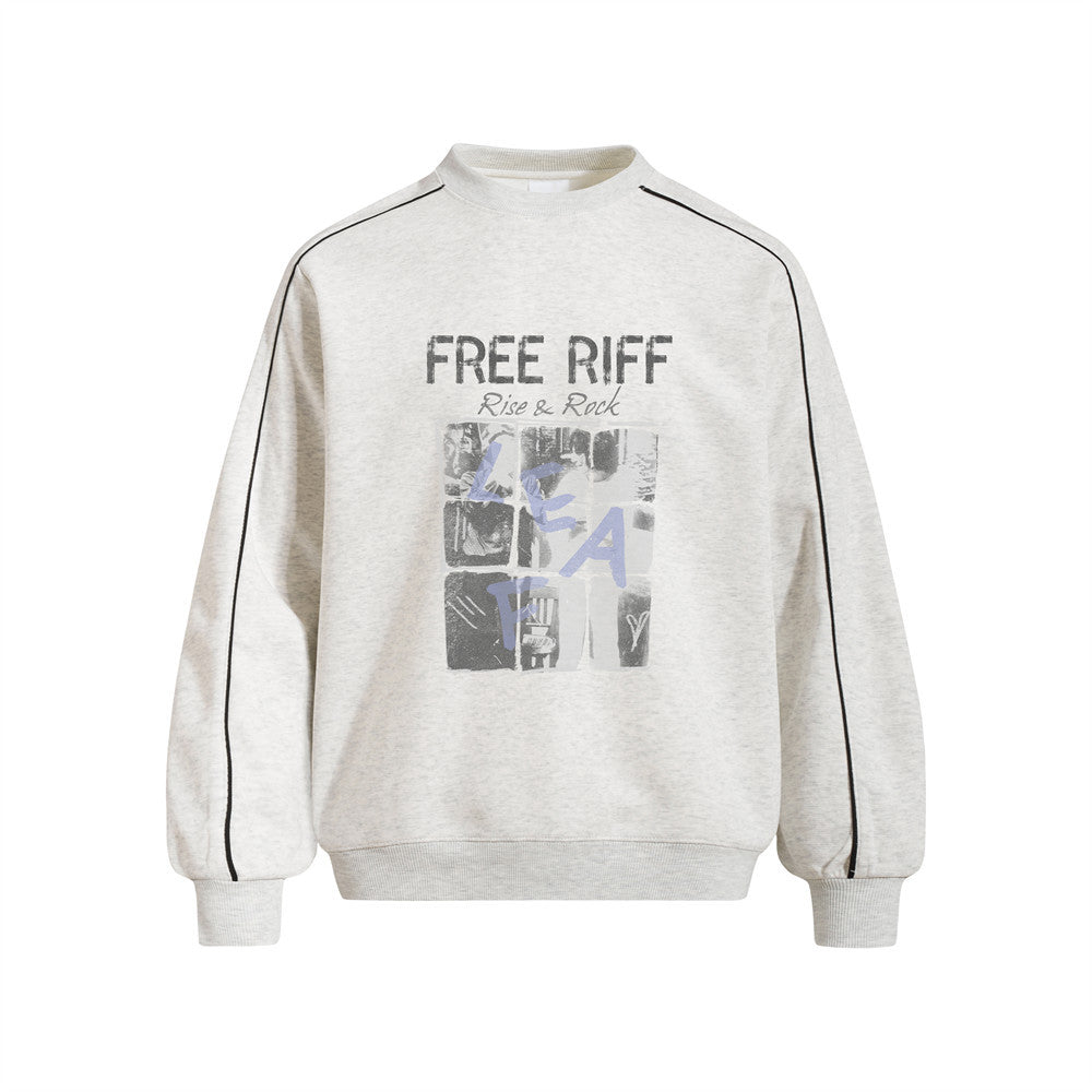 Men's Loose Fit Crewneck Sweatshirt with Grid Portrait Letter Print | Vibe Streetwear Pullover Top
