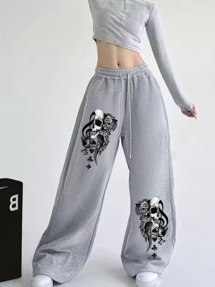 Print Wide Leg Drawstring Sweatpants