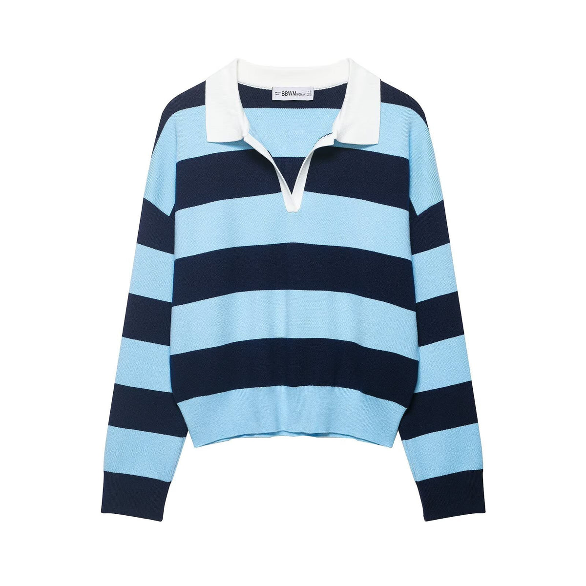 Elegant Contrast Stripe Knit Cardigan Women's Top with Lapel Collar Slimming Fit