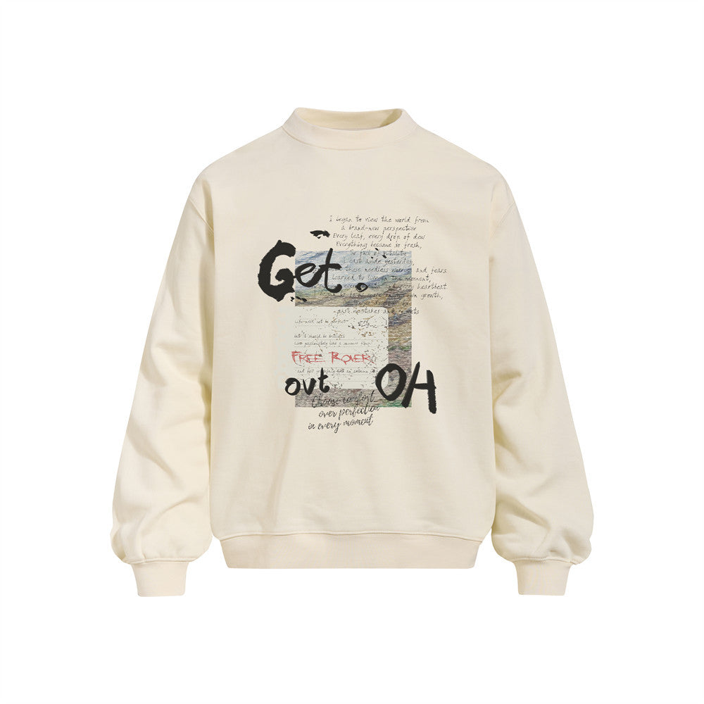 Men's Streetwear Graffiti Letter Print Long Sleeve Crew Neck Pullover Sweatshirt