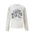 Retro Distressed Character Print Long Sleeve Round Neck T-Shirt