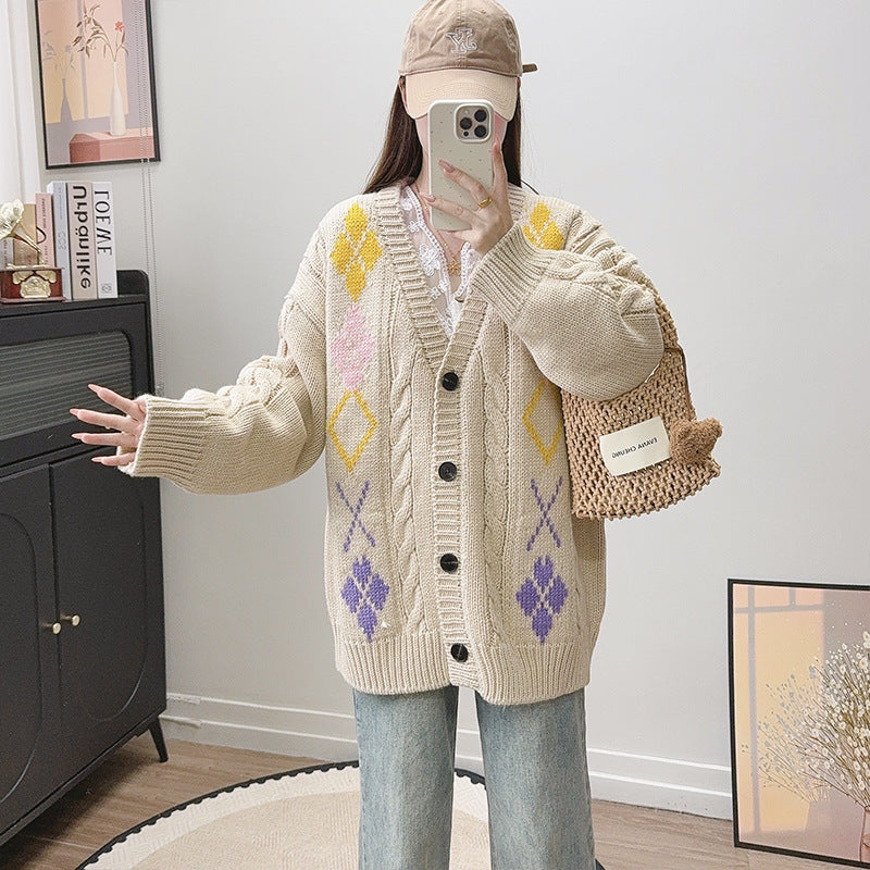 Lingge loose long sleeved sweater