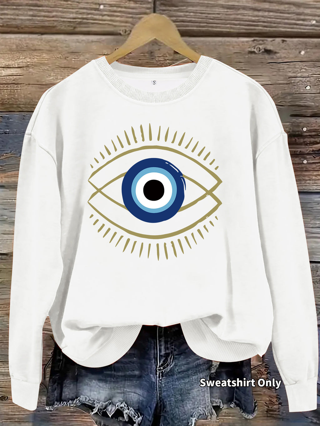 Devil's Eye print loose fleece hoodie