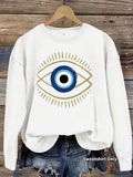 Devil's Eye print loose fleece hoodie