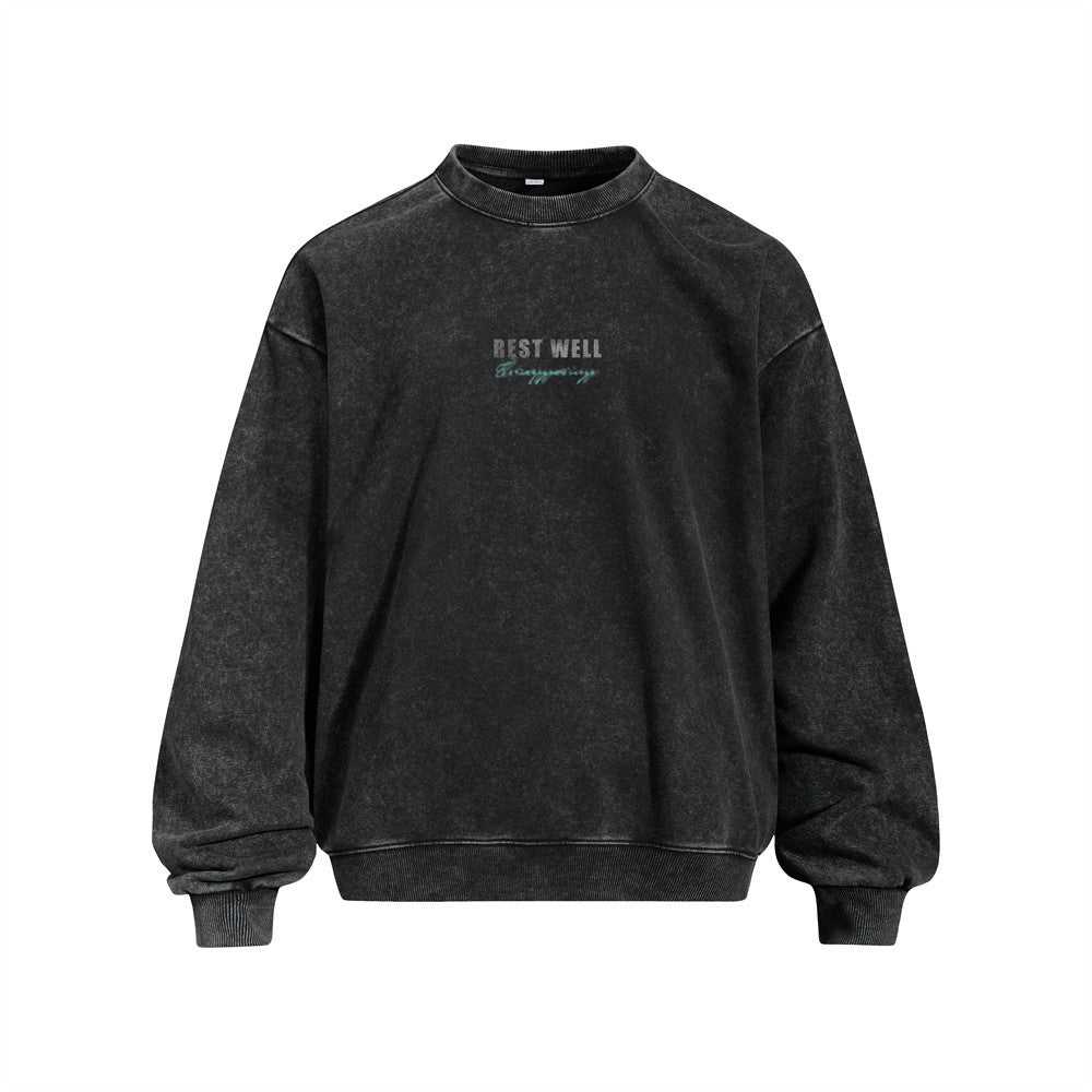 Vintage Distressed Crew Neck Sweatshirt Men Silhouette Print Casual Oversized Pullover