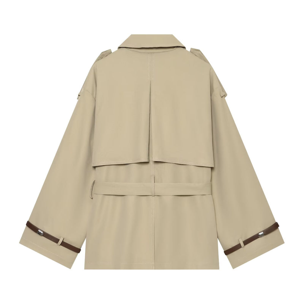 Flip collar double breasted waistband windbreaker jacket