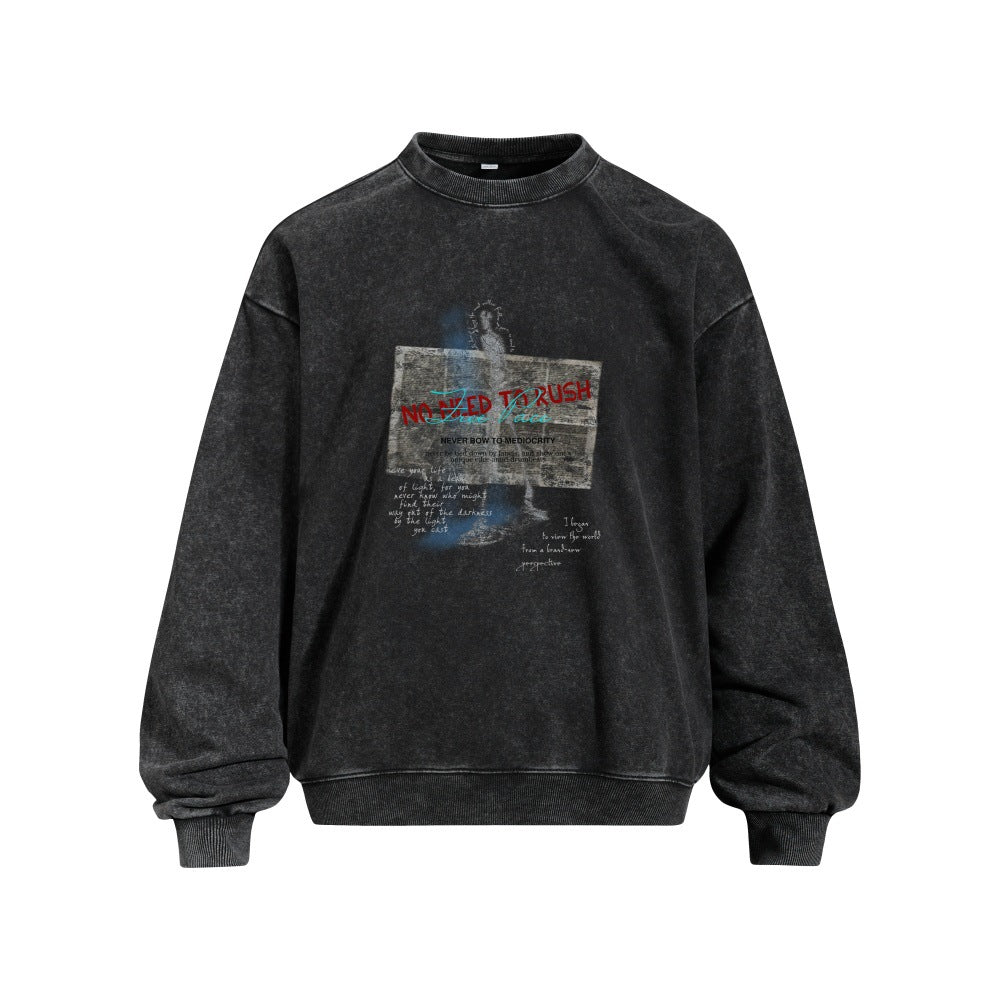 Retro Abstract Silhouette Print Long Sleeve Crew Neck Men's Sweatshirt