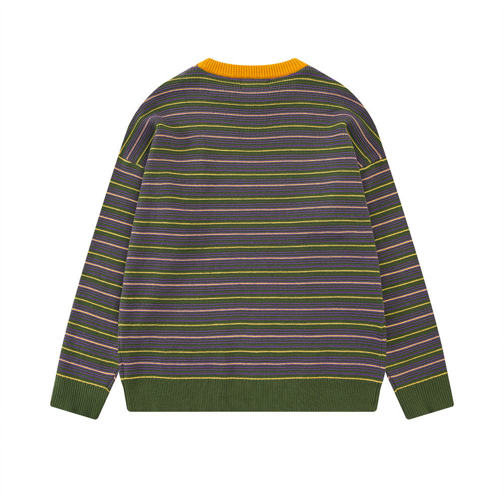 Men's  Retro Striped Long Sleeve Crew Neck Casual Loose Knit Sweater