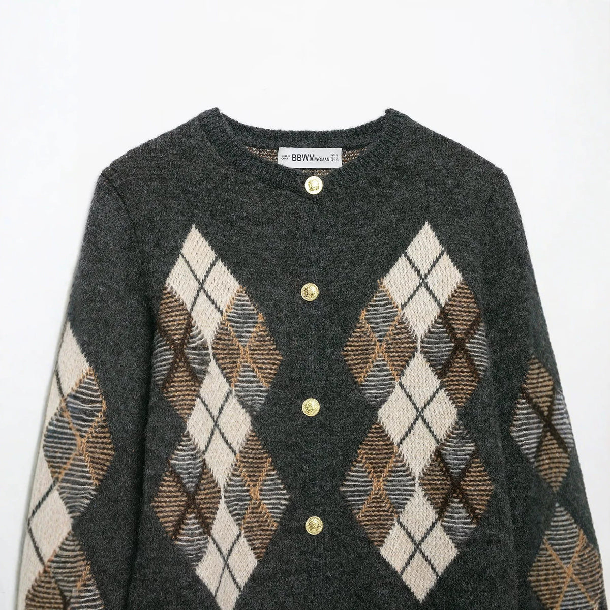 Quilted Knit Cardigan Crew Neck Sweater Top
